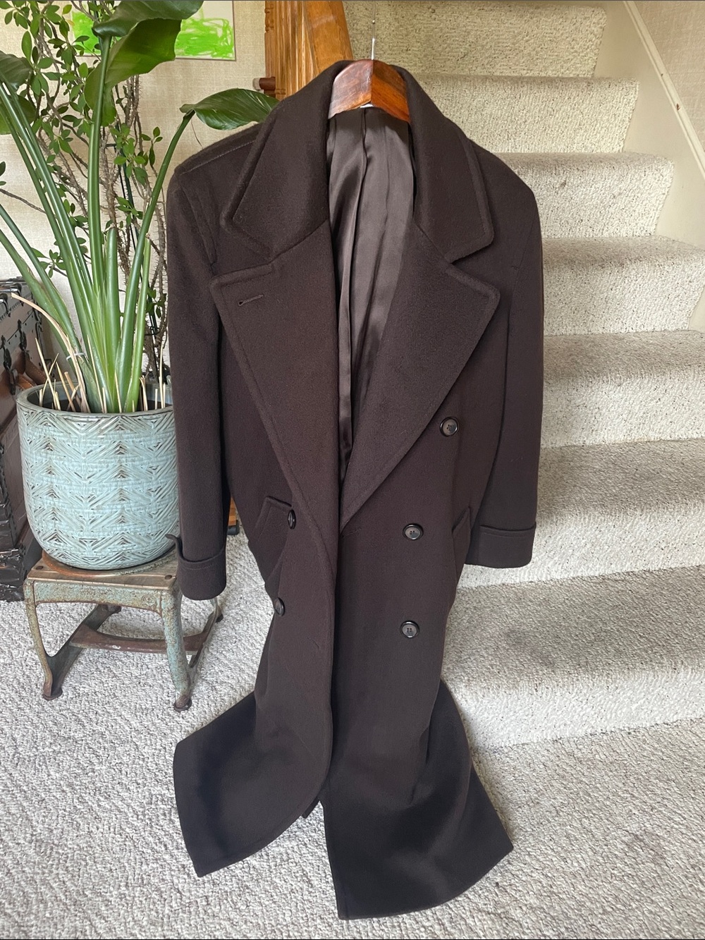 Larry Levine Double-Breasted Wool Pea Coat in Dark Brown